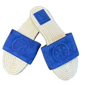 Tory Burch Benton Open Toe Espadrille Slide in Midnight Blue  Suede NWOB Size 5